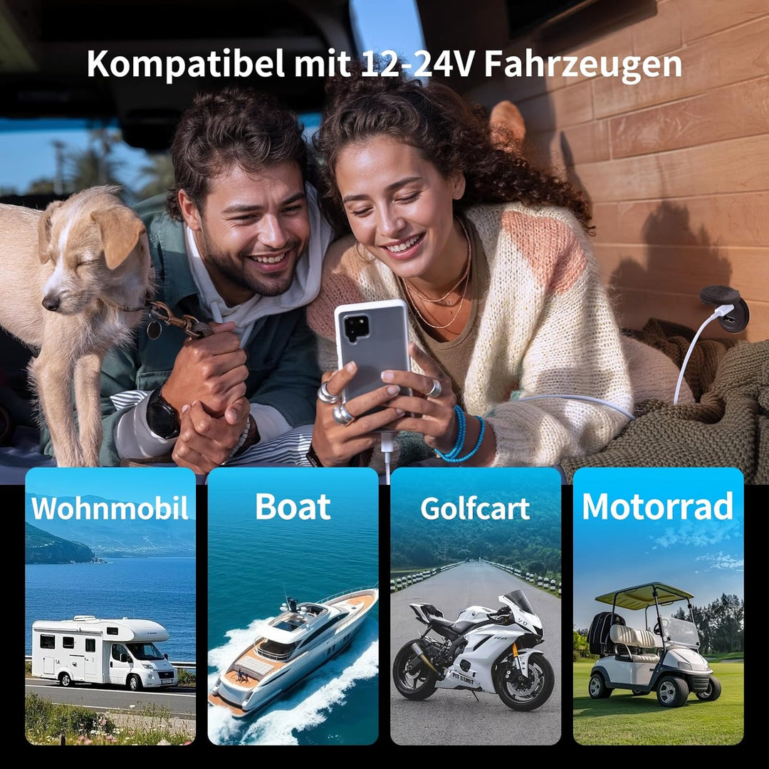 acegoo USB C Steckdose 12V Auto Wohnmobil 48W, Typ C Buchse Einbau Dose Aluminum Wasserdicht 12 Volt