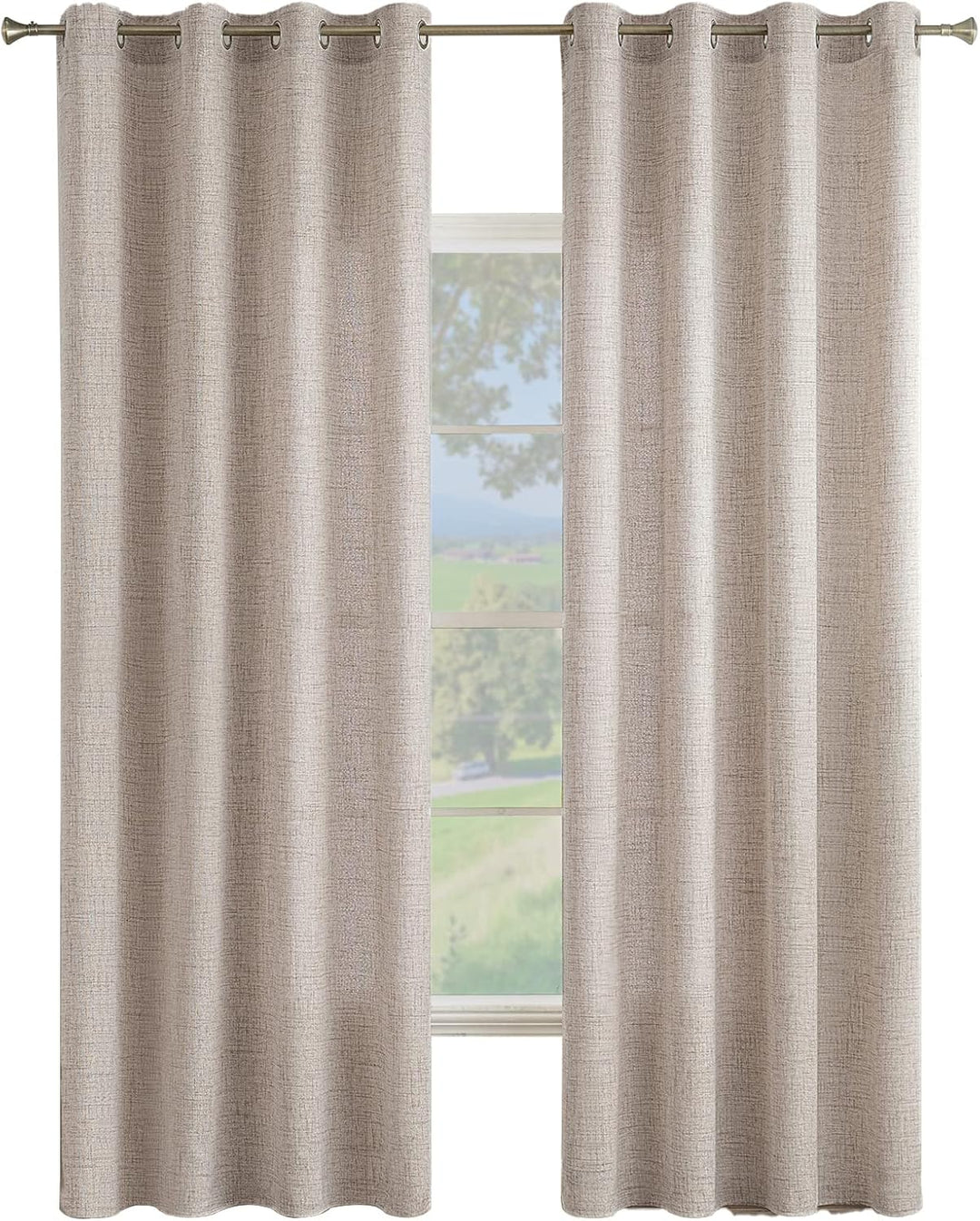 MIULEE Leinen Vorhänge mit Leinen Ringe Effekt Wohnzimmer Modern Semi-transparent Voile Vorhang Natu