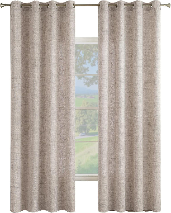 MIULEE Leinen Vorhänge mit Leinen Ringe Effekt Wohnzimmer Modern Semi-transparent Voile Vorhang Natu