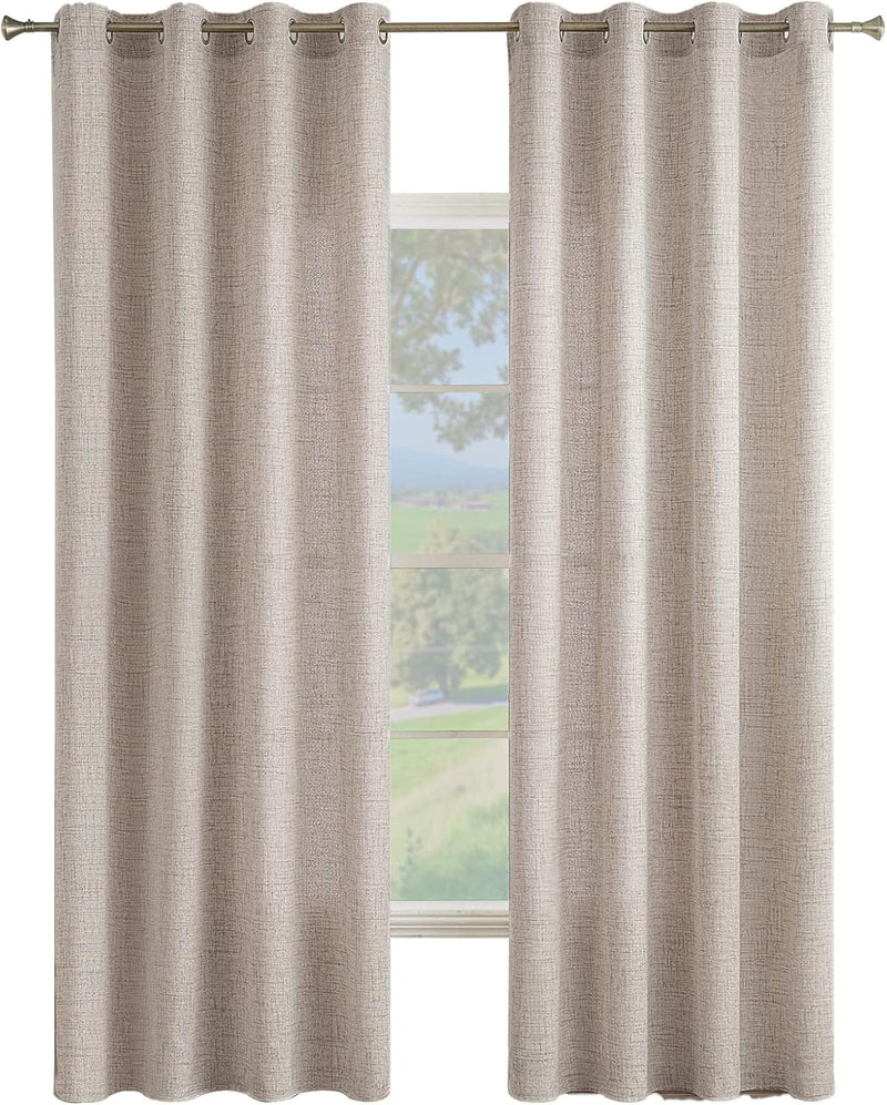 MIULEE Leinen Vorhänge mit Leinen Ringe Effekt Wohnzimmer Modern Semi-transparent Voile Vorhang Natu