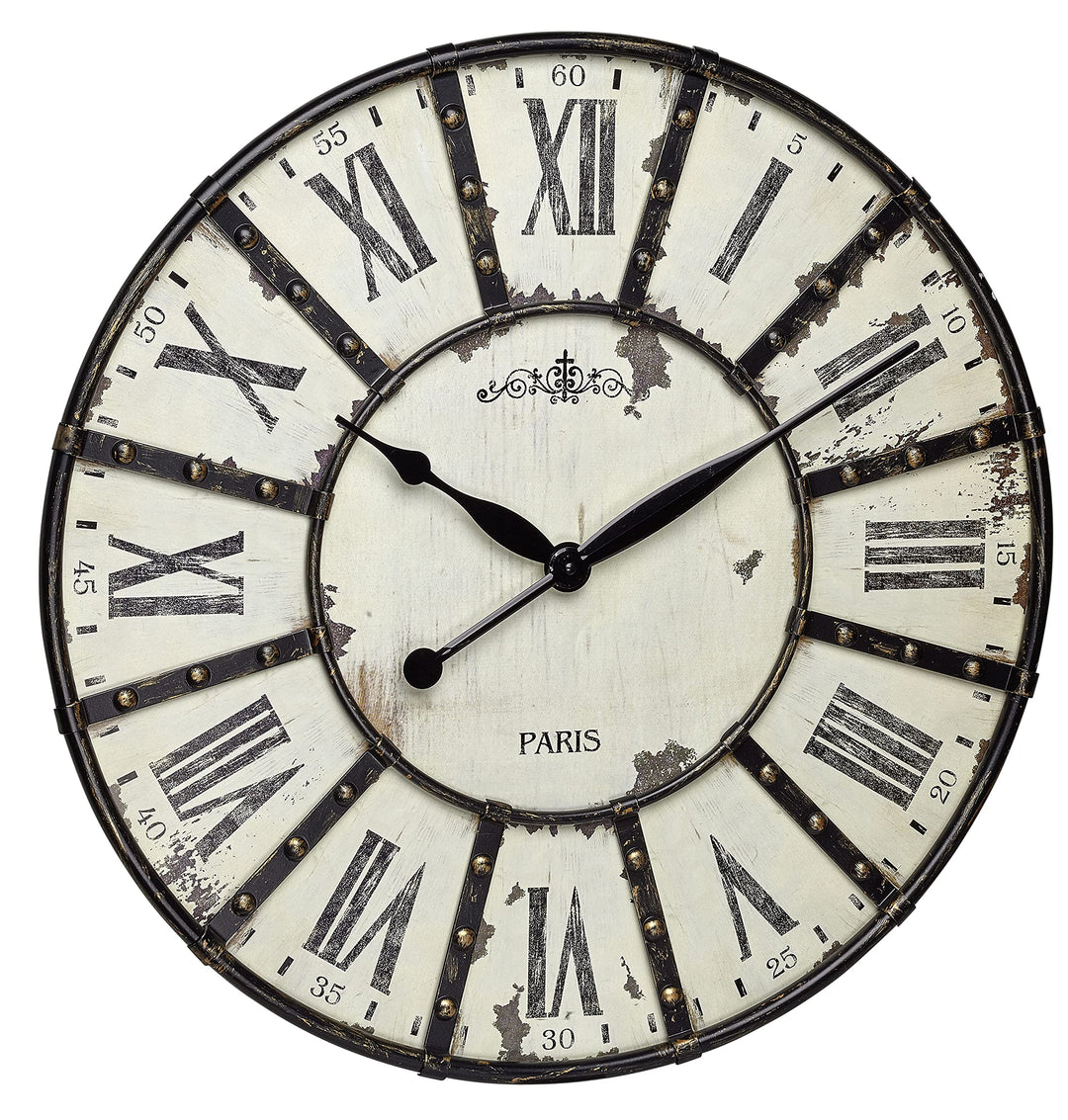TFA Dostmann Vintage XXL Wanduhr, 60.3039.02, aus Metall, 57cm, analog, schwarz / weiss (L) 570 x (B