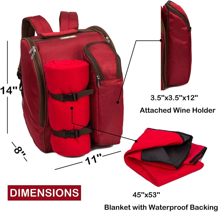 Apollowalker, roter Picknickrucksack für 2 Personen, Korb mit Kühltasche, inkl. Geschirr und, Rot
