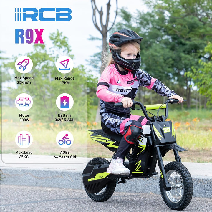 RCB R9X Elektro Motorrad Kinder, 12 Zoll Luftreifen, Elektromotorrad mit Leistungsstarker Motor,5,2A