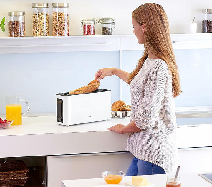 Braun Household HT 3110 WH Toaster | Langschlitz | Extrabreite Toastkammer | Herausnehmbare Krümelsc