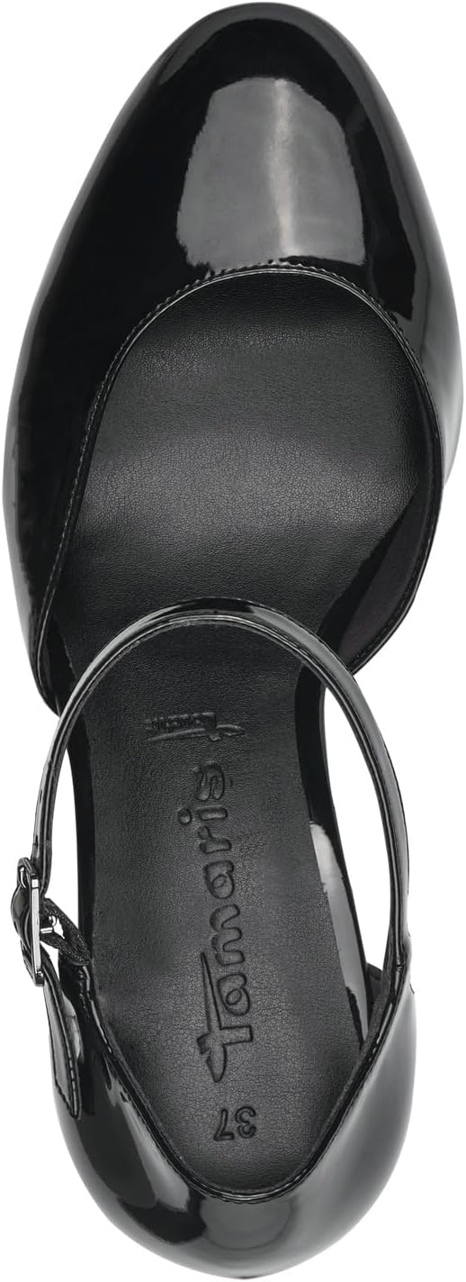 Tamaris Damen Pumps mit Riemen Vegan Blockabsatz 36 EU Black Patent, 36 EU Black Patent