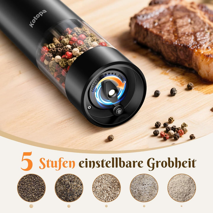 Salz und Pfeffermühle Elektrisch, Wiederaufladbare Pfeffermühle mit 5 Stufen einstellbarem Keramik M
