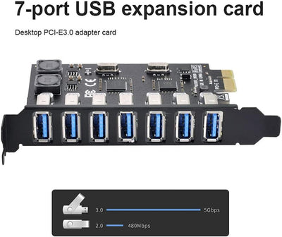 Xiwai PCI-E auf USB 3.0 HUB PCI Express Erweiterungskarte Adapter 5 Gbit/s für Motherboard 7Ports, 7