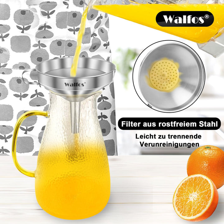 Walfos Trichter Edelstahl Gross 20cm, KüChentrichter Mit 2 Abnehmbaren Sieben ＆ 1 StüCk Reinigungsbü