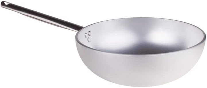 Pentole Agnelli Wok für Induktionsherd mit gewelltem Boden, aus Aluminium, mit Griff aus Edelstahl,