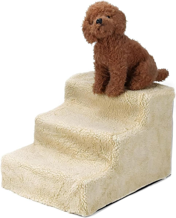 Hundetreppe 3 Stufen 30cm hoch | Haustiertreppe mit Plüschbezug | rutschfeste Katzentreppe & Hundetr