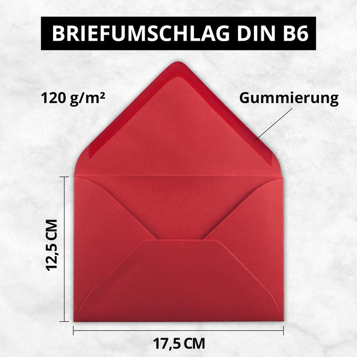 150x Briefumschläge B6-17,5 x 12,5 cm - Rosenrot - Nassklebung mit spitzer Klappe - 120 g/m² - Für H