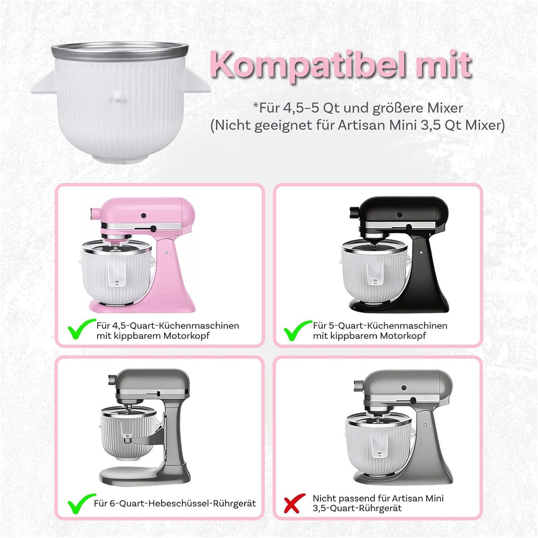 Eismaschinen-Aufsatz für KitchenAid StandMixer – Kompatibel mit KitchenAid 4,5QT, 5QT &amp; 6QT Tilt-Hea