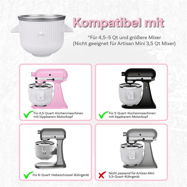 Eismaschinen-Aufsatz für KitchenAid StandMixer – Kompatibel mit KitchenAid 4,5QT, 5QT &amp; 6QT Tilt-Hea