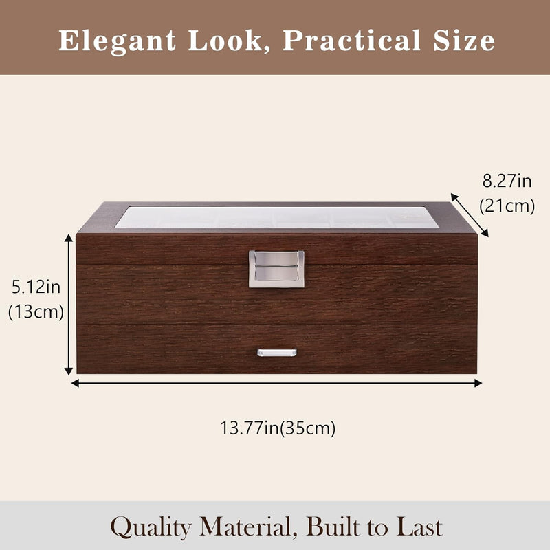 ProCase Uhrenbox Brillenbox aus Holz in Klavierlack hochglänzend, 2 Ebenen, Brillen Aufbewahrungsbox