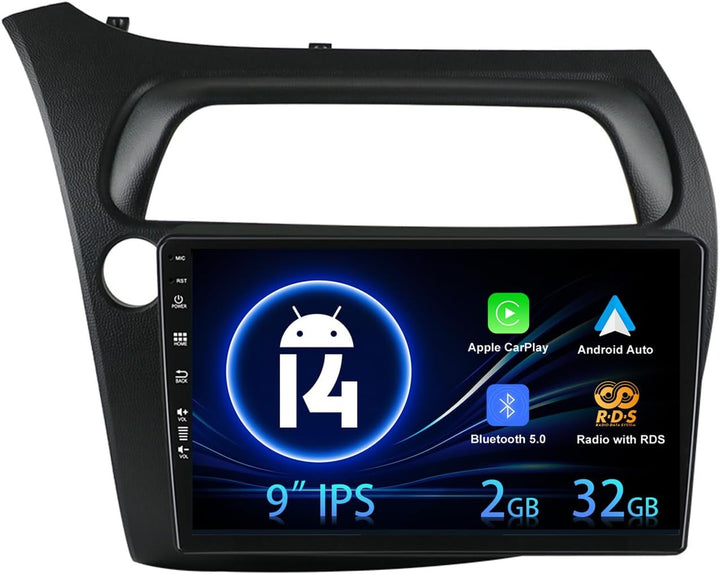 9 Zoll IPS 2 Din Android 12.0 Autoradio für Honda Civic Hatchback 2006–2011 GPS-Navigation Carplay B