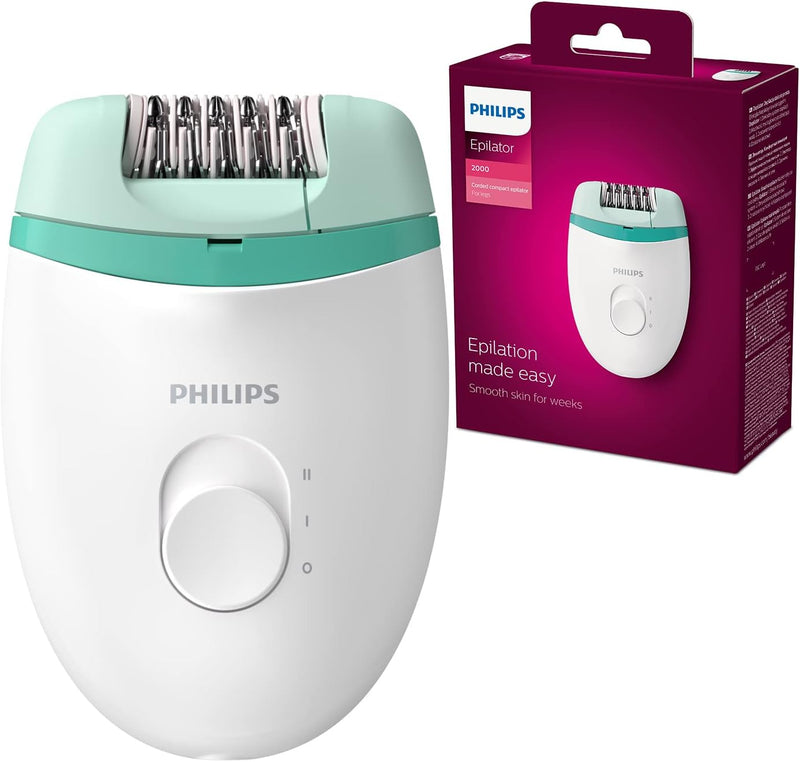 Philips Satinelle Essential BRE224/00 Kompakter Epilierer mit Kabel, Weiss / Grün Weiss / Grün Kompa