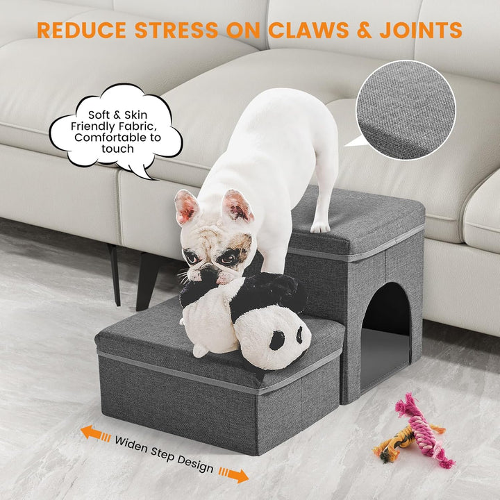Hundetreppe, Sunowl 2 Stufige Faltbare Haustiertreppe, Extra Breite Hundetreppe Sofa Bett mit Staura