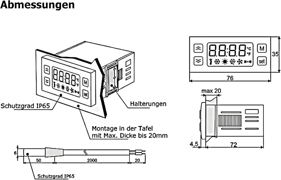 Mi-10 Thermostat zum Heizen + Kühlen12V Raum-Regler 20A Relais Thermostatregler