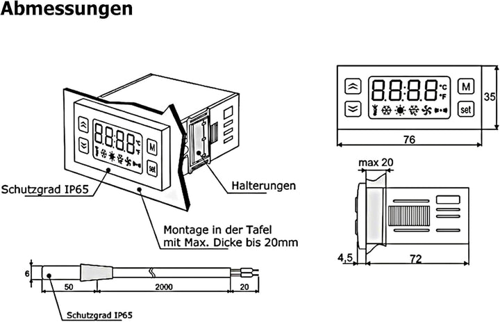 Mi-10 Thermostat zum Heizen + Kühlen12V Raum-Regler 20A Relais Thermostatregler