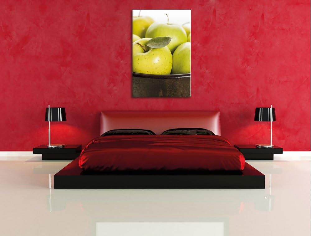 Pixxprint Apfel Schale mit grünen Äpfeln, Format: 100x70 auf Leinwand, riesige Bilder fertig gerahmt