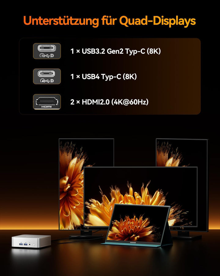 GEEKOM A8 Mini PC, AMD Ryzen 9 8945HS (8 Kerne 16 Threads, bis zu 5,2 GHz) Mini Gaming PC Windows 11