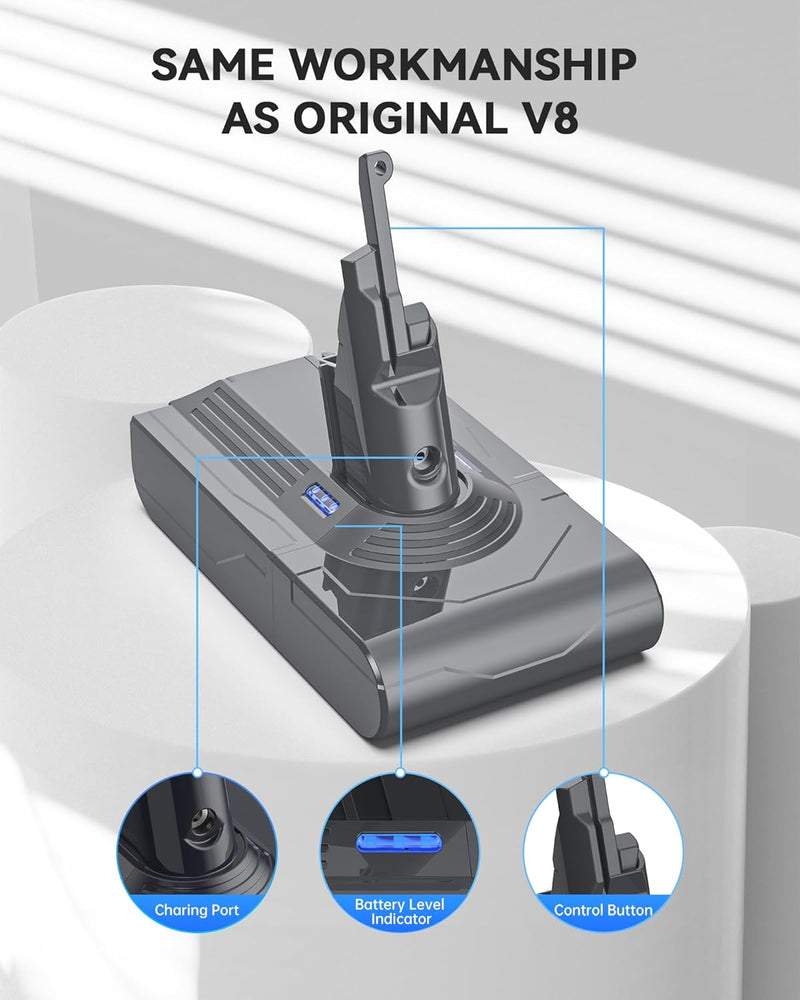 morpilot 6500mAh V8 Akku, Ersatzakku für Dyson V8 Absolute/V8 Animal/V8 Motorhead /V8 Fluffy mit 2 F