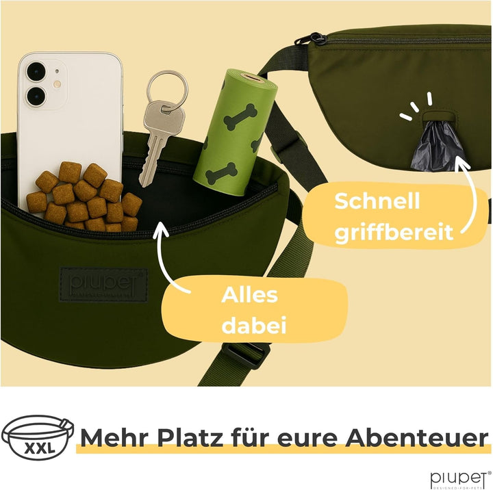 PiuPet® Leckerlitasche für Hunde I Stylische & wasserdichte Gassitasche Hunde mit 3 Reissverschlussf