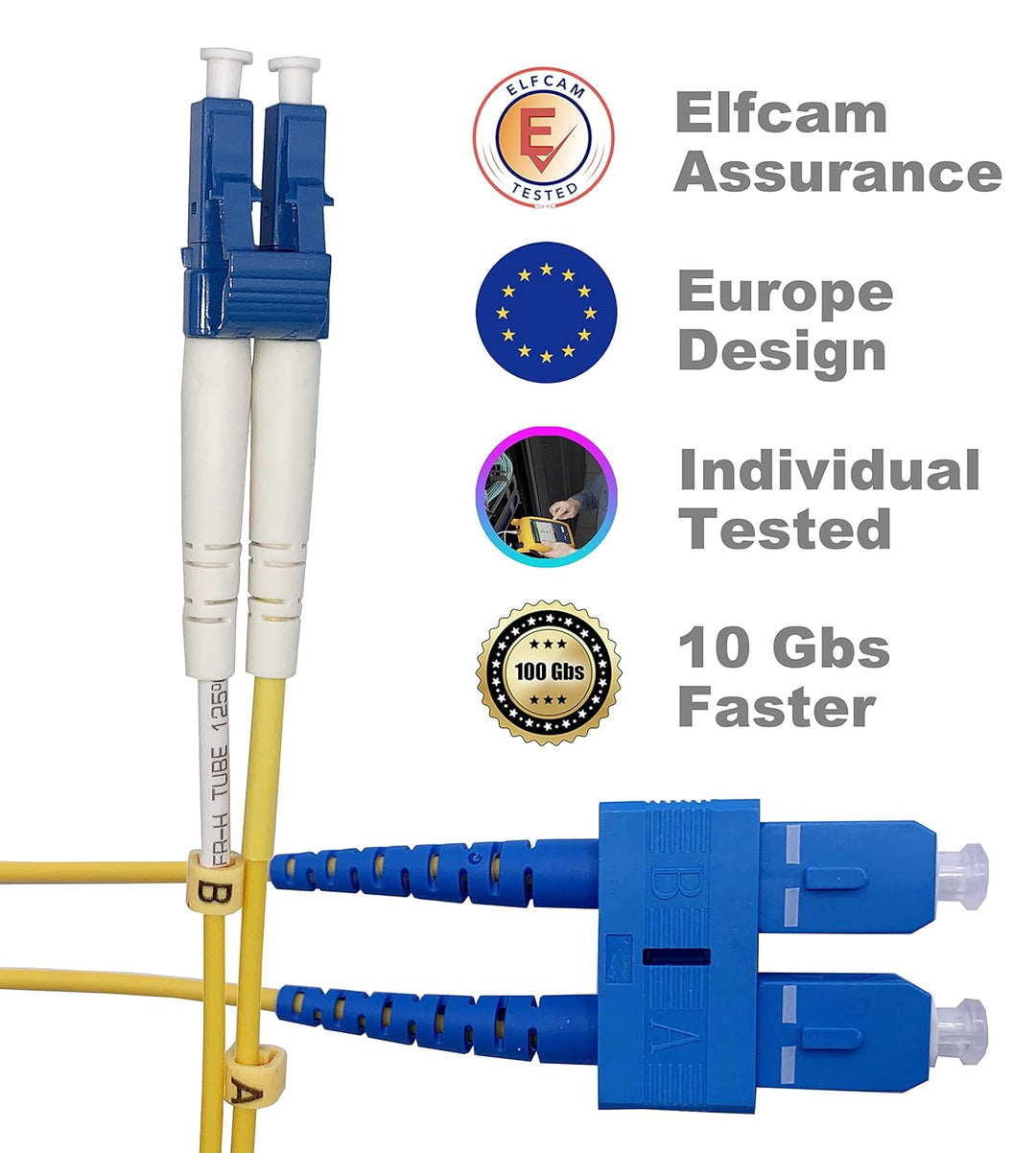 Elfcam® - 50m Glasfaserkabel SC/UPC auf LC/UPC OS2 Duplex-Monomode 9/125μm LSZH (50 m, 1 Stück)