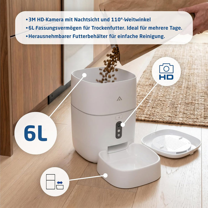 Automatischer Futterspender - 6 Liter - 3MP Kamera, WiFi und App - Futterprogrammierung, bidirektion