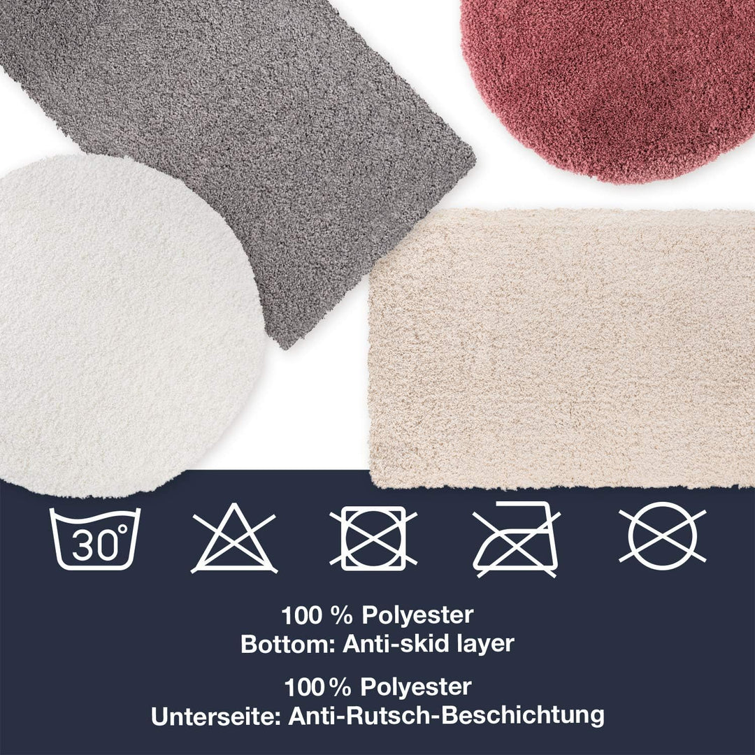 WohnDirect Premium Hochflor Badezimmerteppich Rosa • Rutschfester & Extra Flauschiger Badvorleger •