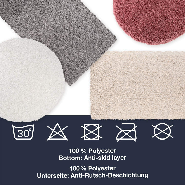 WohnDirect Premium Hochflor Badezimmerteppich Rosa • Rutschfester & Extra Flauschiger Badvorleger •