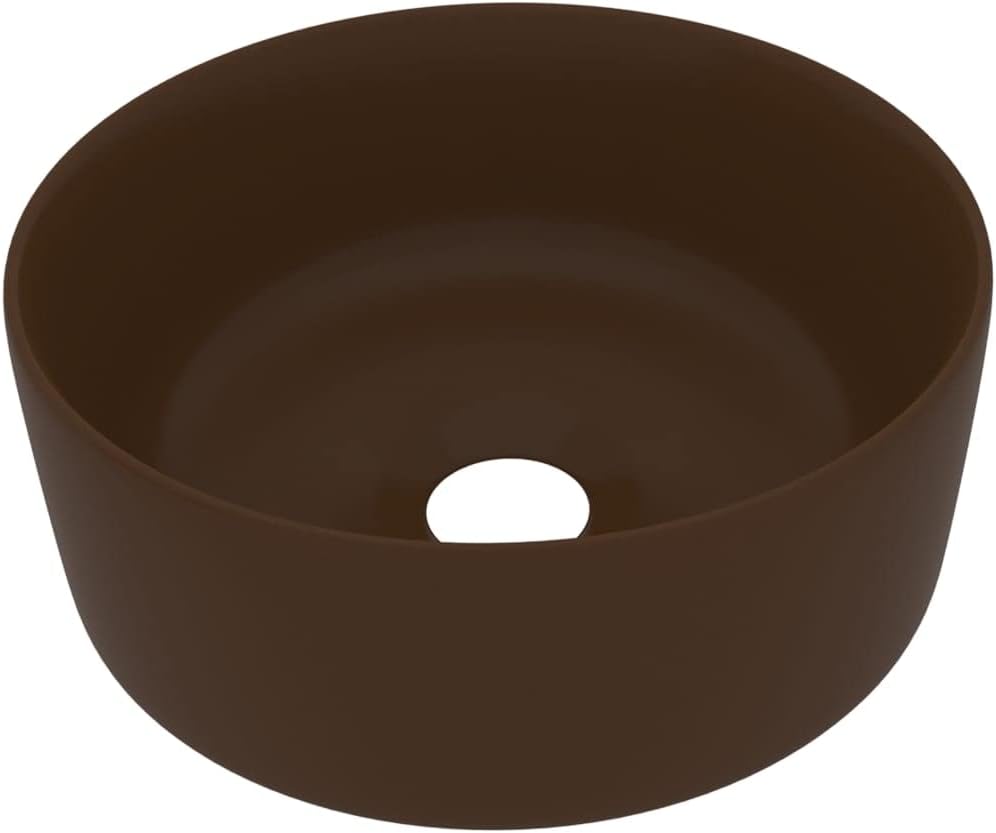 Luxuriöses Waschbecken Rund Matt Dunkelbraun 40x15 cm Keramik Aufsatzwaschbecken Badezimmer Möbel Ha