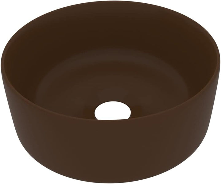Luxuriöses Waschbecken Rund Matt Dunkelbraun 40x15 cm Keramik Aufsatzwaschbecken Badezimmer Möbel Ha