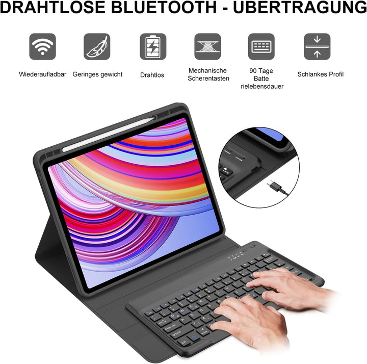 WINCHKING Tastatur Hülle für Redmi Pad Pro 12.1 Zoll - Bluetooth Tastatur QWERTZ Layout, Abnehmbare