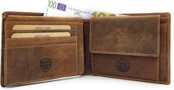 Jockey Club echt Leder Geldbörse Portemonnaie Geldbeutel mit RFID NFC Schutz Vintage braun
