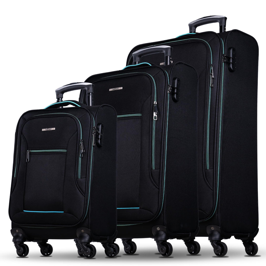 NOWI Sevilla Kofferset 3-teilig – Weichschalen Trolley Set (30L, 50L, 76L) mit 4 Rollen & Zahlenschl