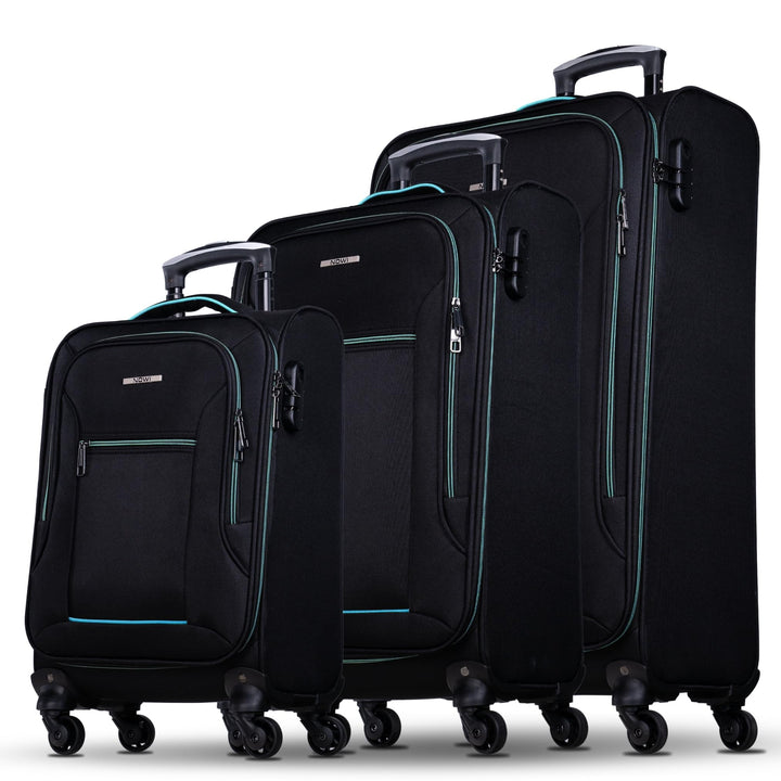 NOWI Sevilla Kofferset 3-teilig – Weichschalen Trolley Set (30L, 50L, 76L) mit 4 Rollen & Zahlenschl