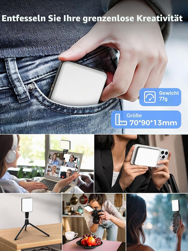 Smiling Shark Tragbar Video Licht, Camera Foto Licht mit Clip 2000mAh Wiederaufladbar 3 Farben CRI 8