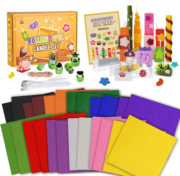 BuzzoXerex Bienenwachsplatten für Kerzen, 24 Stück Farbenfrohe Wachsplatten für Kerzen(20 x 20cm), K