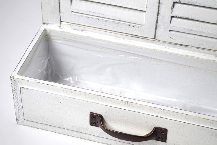 Kobolo Dekofenster Fensterrahmen Holz mit Spiegel -Pflanzschale -White Vintage - 55x13x54 cm