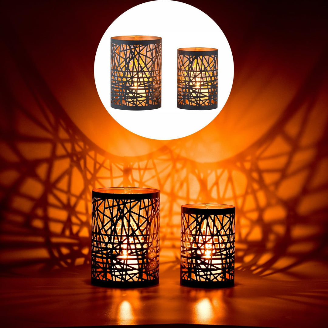 Marrakesch 2er Set Skandinavische Deko Teelichthalter aus Metall in grau 18 & 15 cm gross | Windlich