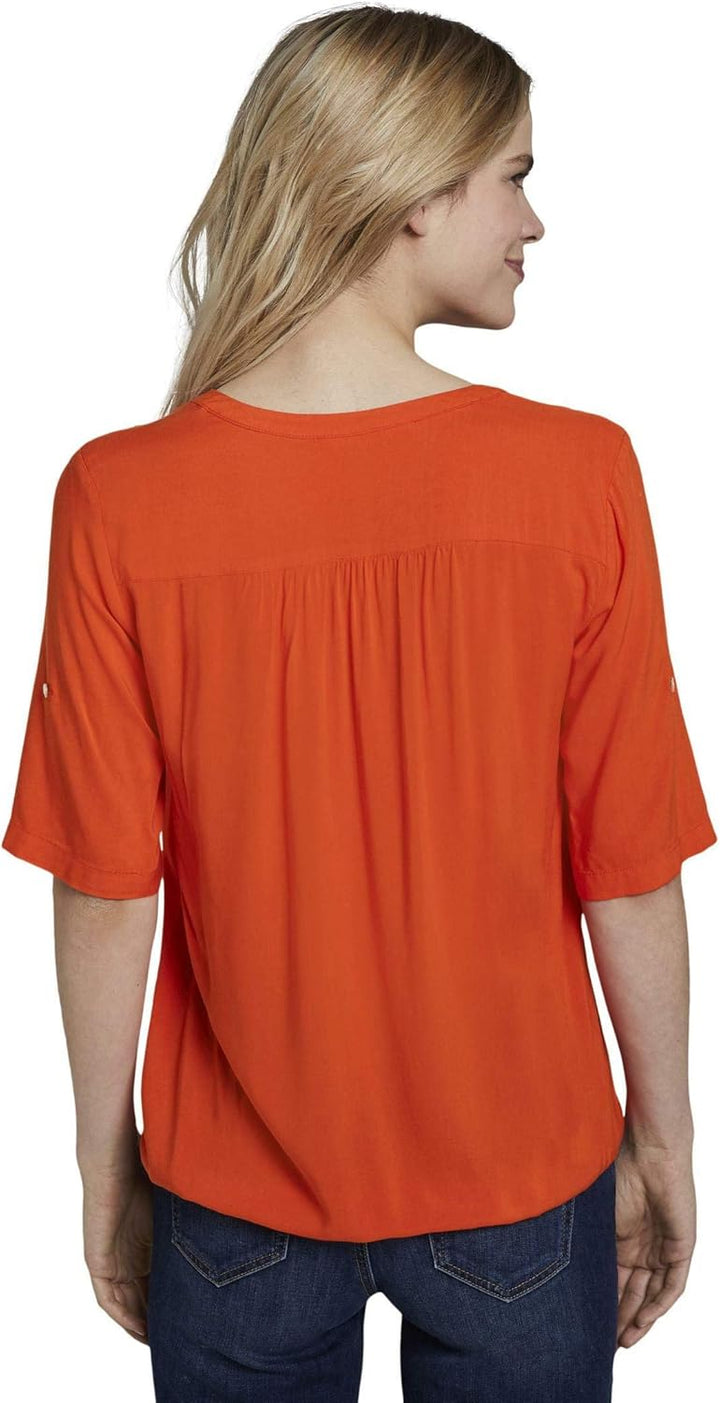 TOM TAILOR Damen Blusen, Shirts & Hemden Henley-Bluse mit elastischem Bund Strong Flame orange,38,22