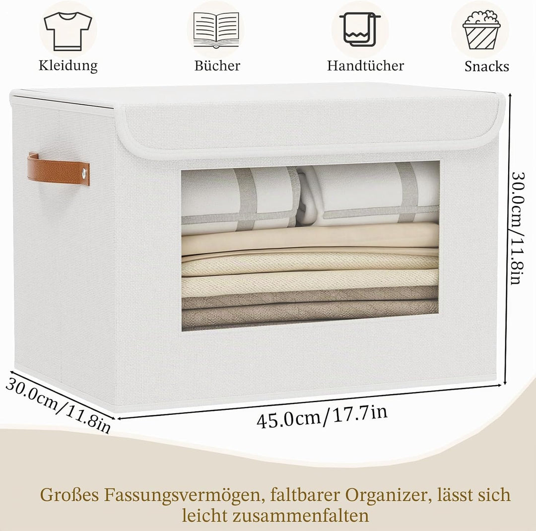 YheenLf Aufbewahrungsbox mit Deckel, Kleiderschrank Organizer, Stoffboxen mit transparentem Fenster,