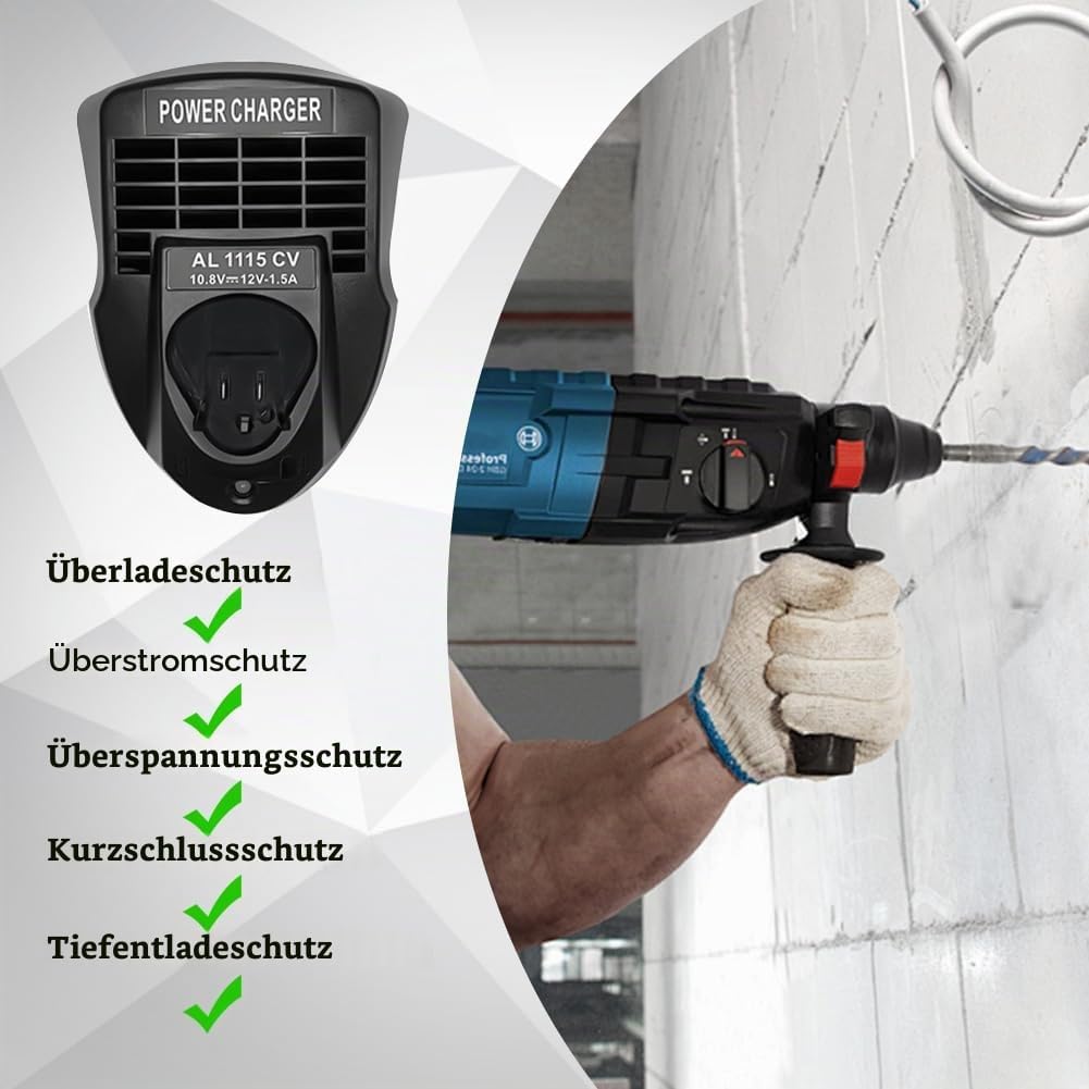 Ladegerät für Bosch, Professional Ladegerät für Bosch, 10.8V-12V AL1115CV AL1130CV Akkus Schnelllade