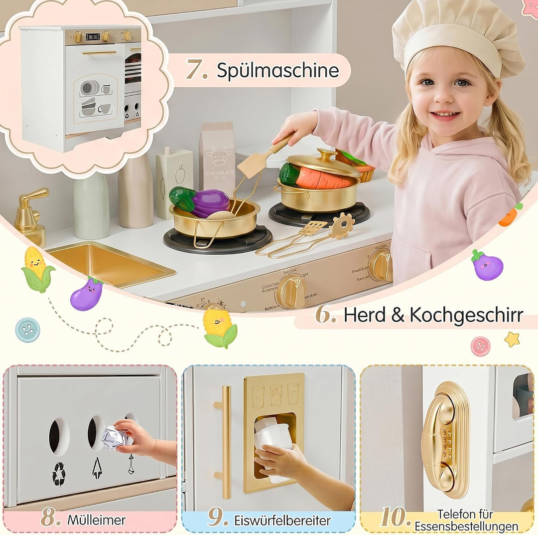 Xilingol Kinderküchen aus Holz, Spielküche Kinder mit Licht und Soundeffekten, Geeignet für Kinder a