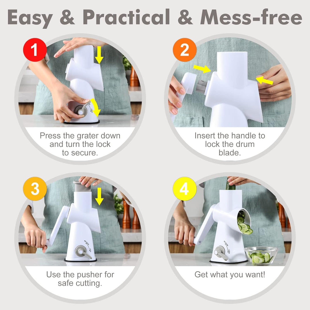 GDL Käsereibe mit Kurbel, Gemüsehobel mit 3 austauschbaren Trommelklingen, Reibe Küche Schnelles Sch