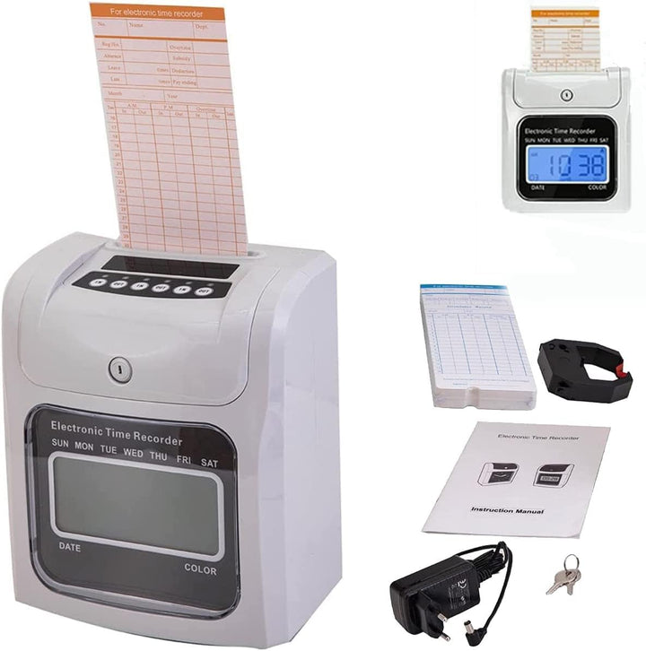 CDZHLTG Elektronisches Stempeluhr Stechuhr Zeiterfassung 960SB inkl. 50 Stechuhr/Stempeluhr Karten,