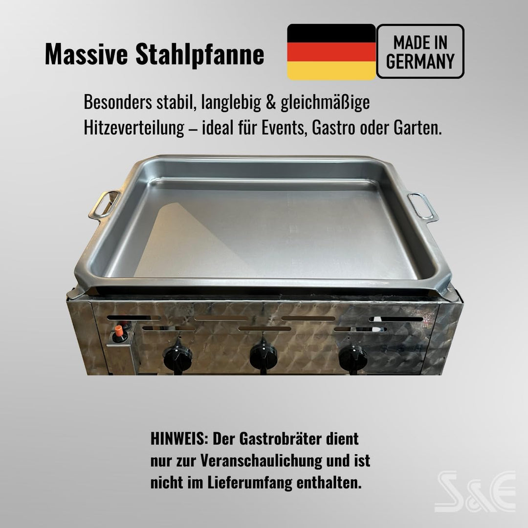 Made in Germany | Stahlpfanne 63 × 51 cm für 3-flammigen Gastrobräter – Ersatzwanne, Profi-Zubehör f