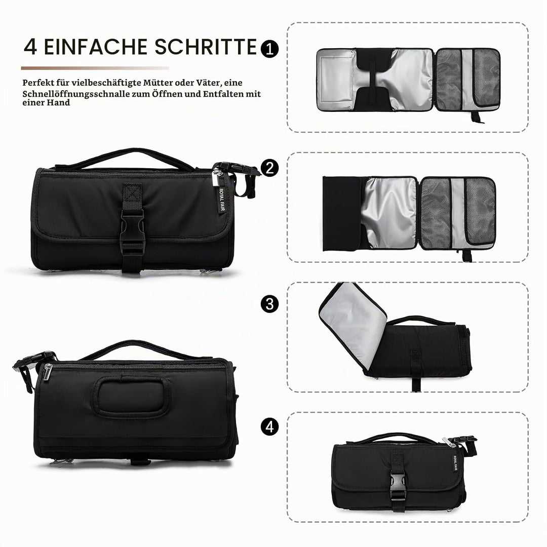 ROYALFAIR Wickelunterlage für Unterwegs,Windeltasche mit Fächern, Kopfkissen und Abnehmbare Feuchttü