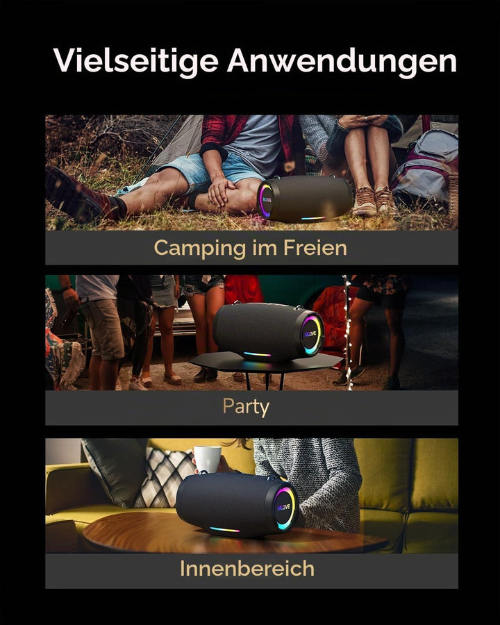 MLOVE E90 80W Bluetooth-Lautsprecher Outdoor-Boombox mit RGB-Lichtern, IP65 Wasserdicht, TWS &amp; Stere